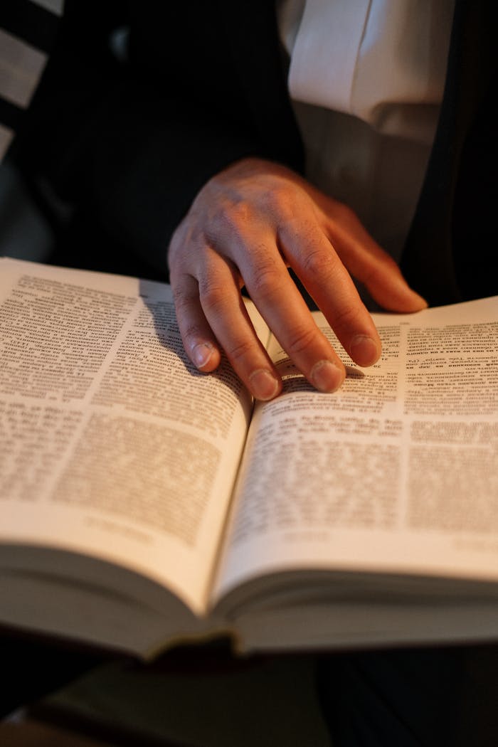 our-services-3 Close-up of an Orthodox Jewish man reading a Hebrew Torah during Shabbat.